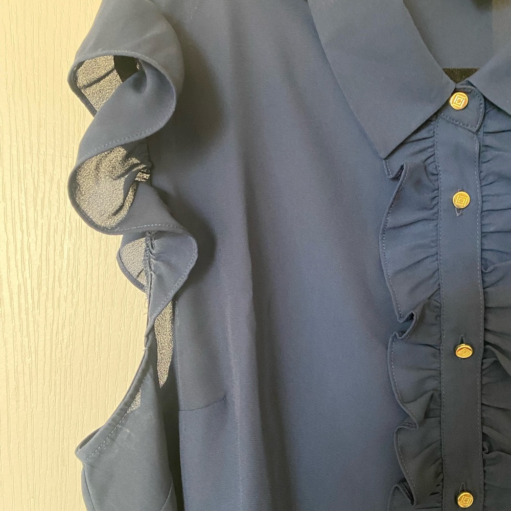 Liz Claiborne Navy Blue Ruffle Blouse - Picture 4 of 5